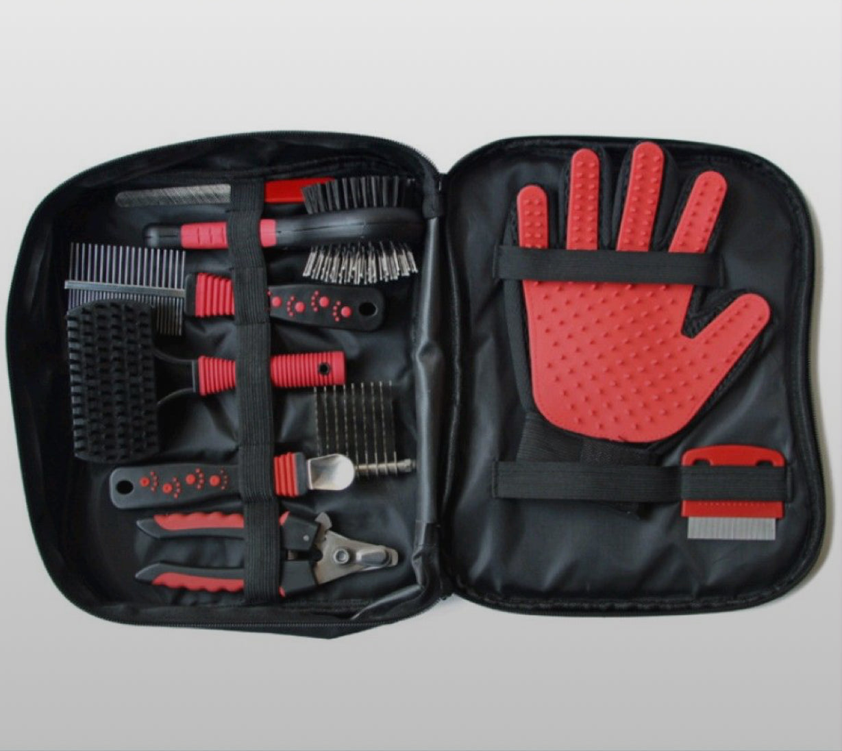 Pet Cleaning Set Dogs Cats Bristle Brush Cleaning Slicker Brush Nail Clipper File Hair Removal Mitts Flea Combs