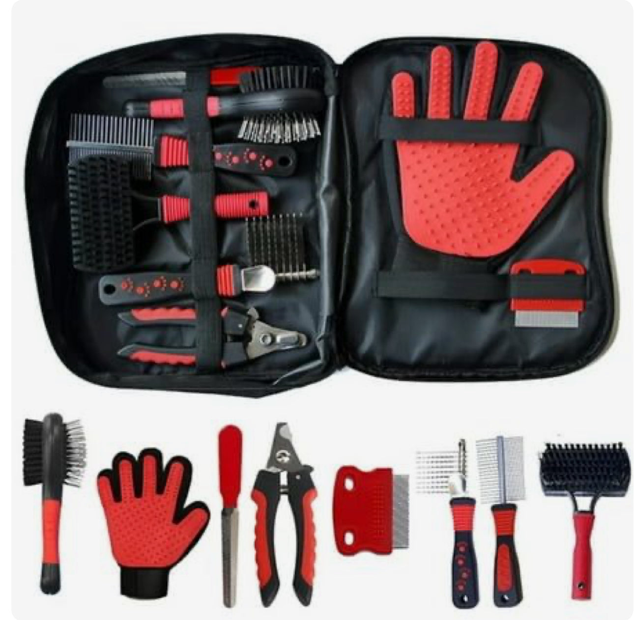 Pet Cleaning Set Dogs Cats Bristle Brush Cleaning Slicker Brush Nail Clipper File Hair Removal Mitts Flea Combs